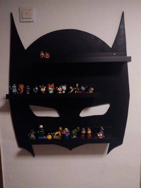 Batman Bookshelf, Batman Furniture, Batman Room, Funko Pop Display, Superhero Room, Dvd Storage, Video Game Rooms, Pop Display, Paper Crafts Origami