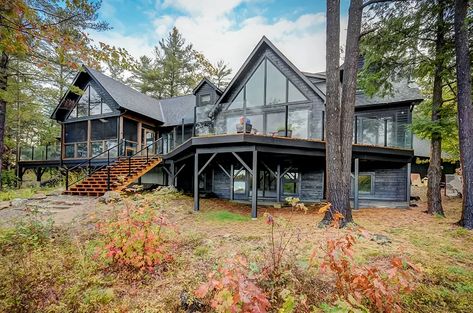 Muskoka Cottage Exterior, Muskoka Room, Entertainment Kitchen, Rustic Barn Doors, Muskoka Cottage, Rustic Barn Door, Cottage Exterior, Master Shower, Walkout Basement