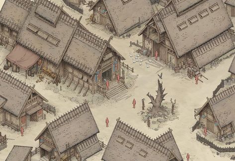 ArtStation - Viking Town Concept, Yusuf Artun Town Concept Art, Viking Town, Viking Longhouse, Viking House, Viking Village, Fantasy Town, Medieval Houses, Building Art, Warhammer Fantasy