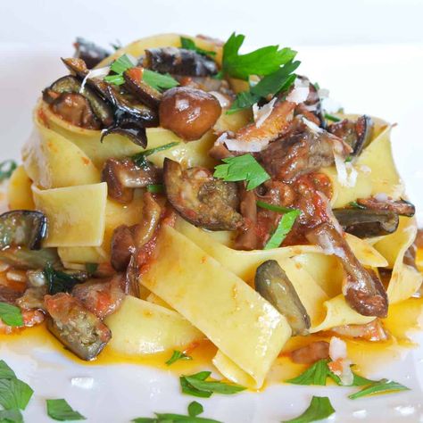 Mushroom Pappardelle, Eggplant Mushroom, Pappardelle Recipe, Sauteed Eggplant, Pappardelle Pasta, Eggplant Dishes, Easy Pasta Dishes, Mushroom Pasta, Perfect Pasta