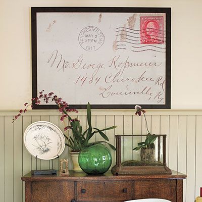 Martha's Vintage Attic: Vintage Decorating Ideas: Enlarge and Frame Old Letters - From Southern Living Large Scale Artwork, Old Letters, Craftsman Style Home, Diy Artwork, Room Decorations, Decor Minimalist, Boho Vintage, Craftsman Style, Family Heirloom