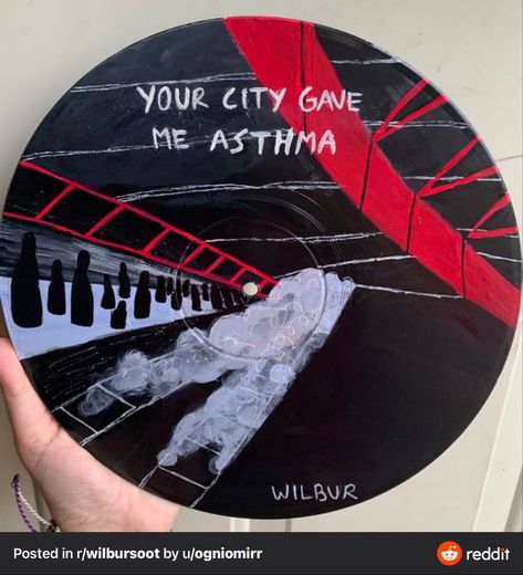 Lovejoy Crafts, Lovejoy Painting Ideas, Record Disk Painting, Lovejoy Record, Painting Album Covers On Cds, Lovejoy Vinyl, Grunge Record Painting Ideas, Your City Gave Me Asthma, Cute Vinyl Record Paintings