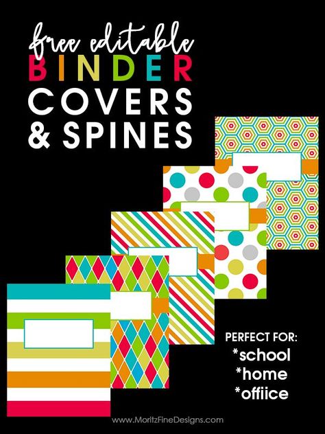 Organize your classroom, office or home with these Free Editable Binder Covers & Spines. Perfect for teachers, kids and adults! Free Printable Binder Covers Editable, Free Binder Cover Printables Editable, Editable Binder Covers Free, Binder Covers Diy, Binder Covers Free, School Binder Covers, Binder Labels, Binder Cover Templates, Diy Binder