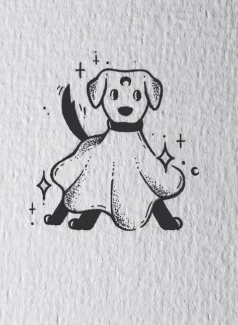 Mini Drawing Ideas Aesthetic, Simple Horror Art, Spooky Dog Drawing, Witchy Dog Tattoo, Dog Halloween Tattoo, Ghost With Knife Tattoo, Cute Spooky Doodles, Polar Opposite Tattoos, Cute Tiny Things To Draw