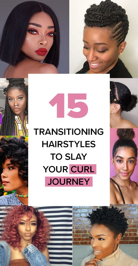 Styling Transitioning Hair, Transition Natural Hair, Natural Transitioning Hairstyles, Hairstyles For Transitioning To Natural, Transitional Hairstyles For Natural Hair, Natural Hair Transitioning Hairstyles, Transitioning From Relaxer To Natural Hairstyles, Transitioning From Relaxer To Natural Hairstyles Protective Styles, Styles For Transitioning To Natural Hair