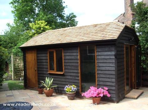 The Barn, Workshop/Studio from Back Garden #shedoftheyear @unclewilco Workshop Exterior, Outdoor Workshop, Garden Workshop, Storage Shed Kits, Shed Of The Year, Workshop Shed, Steel Siding, Modern Shed, Garden Workshops