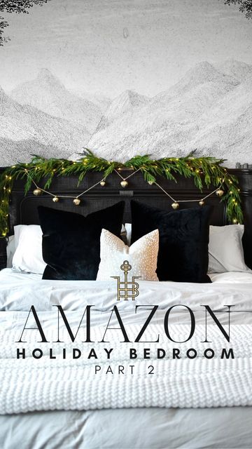 Stephanie | TBH on Instagram: "Part 2! Garland styling on my headboard in my bedroom! Most from @amazon! For most of our marriage, we never really decorated or put much effort into our bedroom! It’s a space that people don’t see often other than yourself but what we have learned is decorating your bedroom really does so much for yourself! It’s one of the rooms that you spend most of your time in and it’s where you end and begin your day! I love adding touches of Christmas into our bedroom! Th Garland On Bed Headboard, Headboard Christmas Decor, Christmas Headboard Decor, Garland On Headboard, Bedroom With Grey Headboard, Navy Headboard, Decorating Your Bedroom, Holiday Bedroom, Light Up Tree