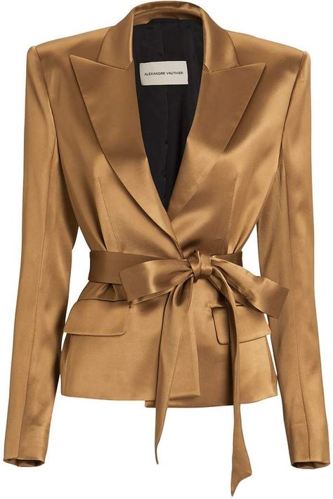 Satin Blazer Outfits, Tie Blazer, Winter Coat Outfits, Silk Coat, Draping Fashion, Satin Blazer, Lace Trim Top, Alexandre Vauthier, Floral Dresses Long