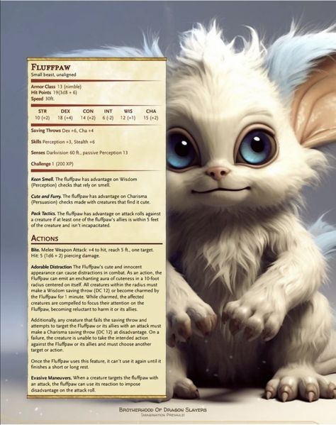 D&d Pets, Dnd Pet Companion, Dnd Beasts, Dnd Pets, 5e Monsters, Dnd Creatures, Dnd Stats, Wild Shape, Cute Animal Quotes