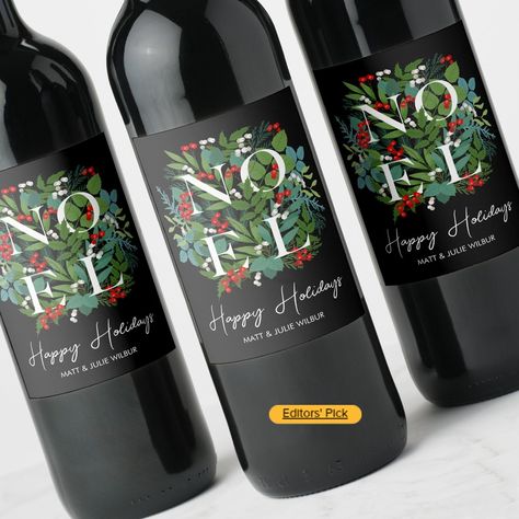 NOEL Greenery Berries Happy Holidays Wine Labels Christmas Wine Bottle Labels, Holiday Wine Label, Liquor Bottle Labels, Christmas Wine Bottle, Mini Liquor Bottles, Personalized Wine Bottles, Napkins Paper, Mini Champagne Bottles, Winter Leaves