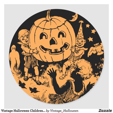 Vintage Halloween Children's Party Classic Round Sticker Vintage Halloween Party, Vintage Halloween Art, Vintage Halloween Images, Halloween Fairy, Halloween Graphics, Halloween Scrapbook, Halloween Sticker, Halloween Illustration, Halloween Images