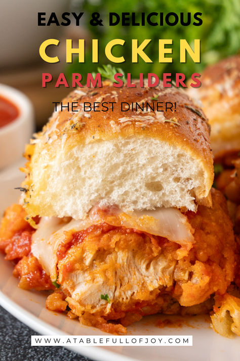 Chicken parm slider on plate/ Chicken Parm Sliders Hawaiian Rolls, Sliders Recipes Hawaiian Rolls Chicken, Sliders Hawaiian Rolls, Chicken Parm Sliders, Easy Chicken Parm, Parm Sliders, Sliders Recipes Hawaiian Rolls, Shake N Bake Chicken, Chicken Parmesan Sandwich