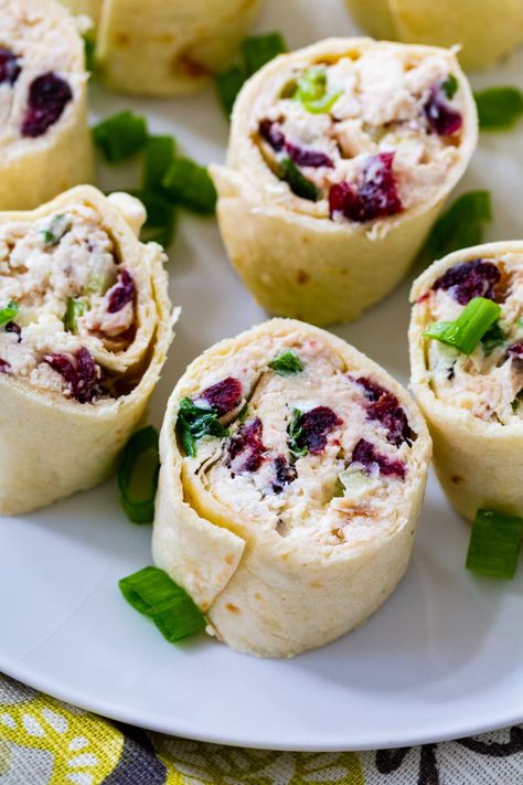 Chicken Cranberrry Pinwheels with feta cheese. Makes a great party appetizer. Cranberry Pinwheels, Chicken Cranberry, Spicy Southern Kitchen, Chicken Roll Ups, Cranberry Cream Cheese, Pinwheel Recipes, Southern Kitchen, Cooking Chicken To Shred, Chicken Rolls