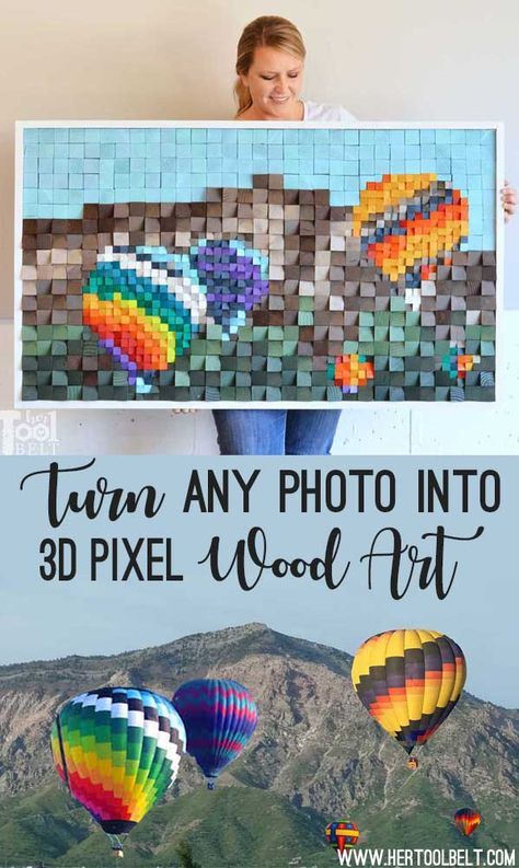 Easily turn any photo into 3D pixel wood art with photoshop elements. Great way to use up scrap wood! #scrapwoodchallenge 3d Pixel Art, 3d Pixel, Wood 3d, Cabin Bathrooms, Buying Stuff, Products Ideas, Photo Transfer, Learn Woodworking, Wood Working Gifts