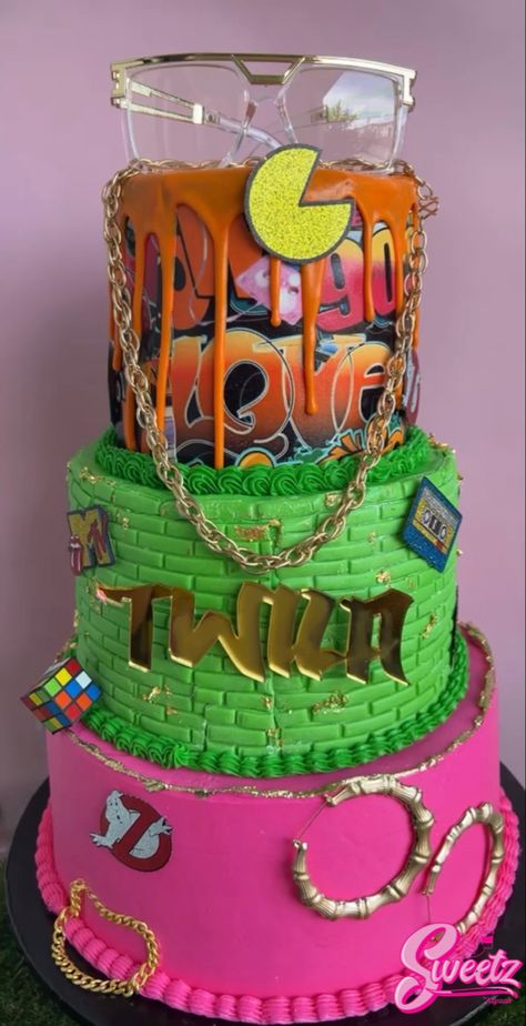 40 Year Old Birthday Theme, 90's Vs 2000's Party, Freaknik Birthday Cake, Sweet 16 90s Theme, 1990s Birthday Party Theme Outfit, 90s Treat Table, Freaknik Cake, 90s Birthday Cake Ideas, Freaknik Birthday Party