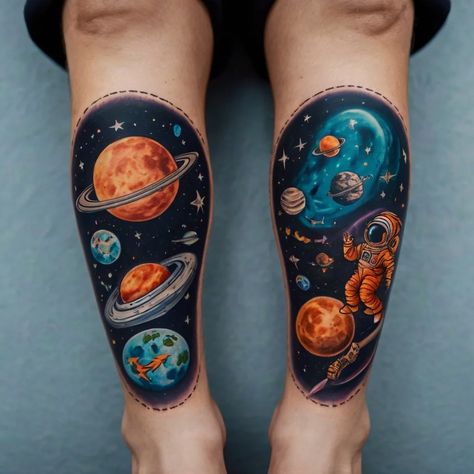 Explore the magic of the cosmos with this Galaxy Tattoos collection! From swirling nebulae and starry skies to vibrant planets and constellations, these designs capture the beauty of the universe. Perfect for dreamers, stargazers, and those drawn to the mysteries beyond. Whether you prefer bold, colorful ink or subtle, minimalist styles, these celestial tattoos will inspire your next piece. Let your skin tell a story as vast as the stars! ✨🚀 Galaxy Tattoos, Celestial Tattoos, Solar System Tattoo, Celestial Tattoo, Galaxy Tattoo, The Meaning, Solar System, The Universe, Constellations