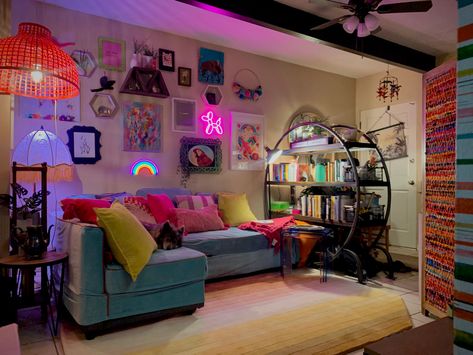 Retro Apartment Aesthetic, Rainbow Apartment, Retro Apartment, Girl Apartment Decor, Home Aesthetics, Bohemian Living Rooms, Dream Apartment Decor, College Apartment Decor, Future Apartment Decor