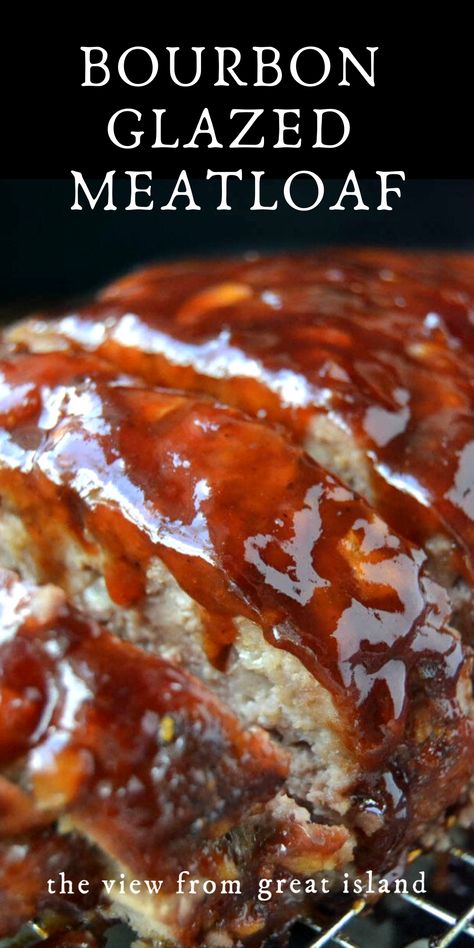 Homemade meatloaf drenched in a bourbon glaze Meatloaf Glaze Recipe, Tender Meatloaf, Spicy Meatloaf, Meatloaf Easy, Glazed Meatloaf, Recipe Meatloaf, Meatloaf Glaze, Sweet N Spicy, Bourbon Glaze