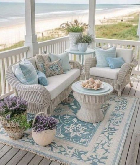 Coastal Balcony, Balcony Setup, Beach Porch, Coastal Patio, Compact Furniture, Minimal House, Coastal Summer, Summer Patio, Hanging Hammock