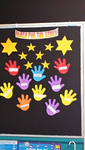 Reach for the stars goal setting Star Of The Month Board Ideas, Welcome Door Classroom, Star Of The Month, Ib Pyp Classroom, Pyp Classroom, Classroom Wall Displays, Shri Radha, Wall Displays, Leader In Me