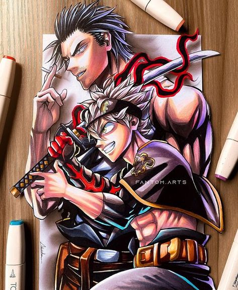 Ademidayo 🍁 on Instagram: "😈 ASTA x YAMI 📌SIZE : 12” X 8.5” Inspired by this moment in the 2nd slide .. What a great pair these two are ! This was very challenging NGL 😅 but I’m glad i was able to bring this to life . Original 🔥 SOLD 🔥 Art Markers @touchmarker Paper : Alabaster Paper #asta #yami --------------------------------- #Demon #blackclover #manga #drawing #animeart #anime #animegaleryart #onepiece #3d #animeartassistant #naruto" Asta Tattoo, Anime Black Clover, Naruto Tattoo, Art Markers, Pastel Portraits, Anime Black, Beyblade Characters, Black Clover Anime, Instagram My Story