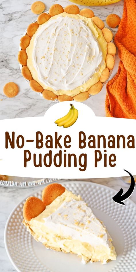 This no-bake banana pudding pie will become your new favorite holiday dessert. Creamy pudding, a graham cracker crust, and loads of bananas and Nilla wafers — you get all the yummy flavors of banana pudding in an easy-to-serve pie form. Only 10 minutes to prep! Nilla Wafer Banana Cream Pie, Banana Cream Pie Recipe With Pudding And Vanilla Wafers, Banana Pudding Pie Nilla Wafer, No Bake Banana Pudding Pie, Banana Pudding Cool Whip Recipe, Banana Cream Pie Recipe Nilla Wafers, Banana Cream Pie With Vanilla Wafers, Banana Cream Pie Vanilla Wafers, Banana Pie Recipe Easy Instant Pudding