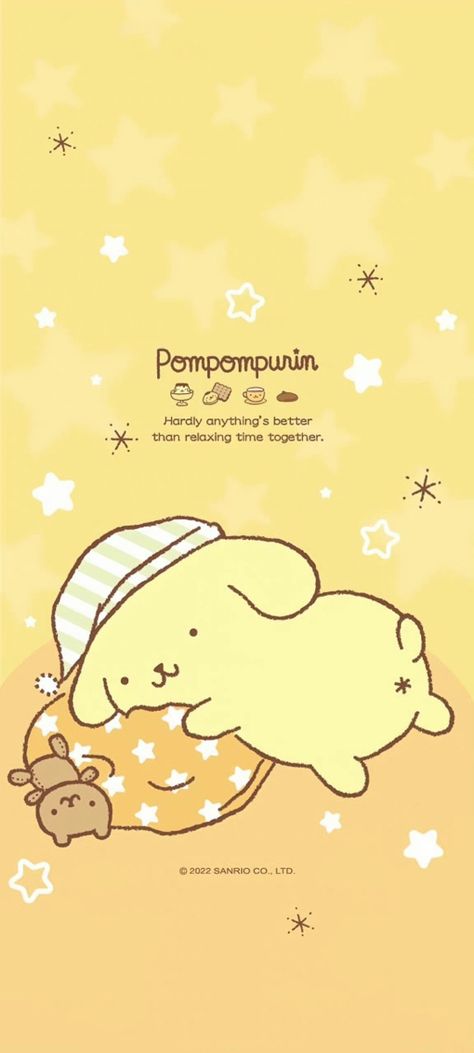 Sanrio Yellow Wallpaper, Pompom Purin Wallpapers, Pink Pompompurin Wallpaper, Hello Kitty Yellow Wallpaper, Sanrio Wallpaper Pompompurin, Purin Aesthetic, Pompompurin Wallpaper Iphone, Pompompurin Lockscreen, Pom Pom Purin Wallpaper