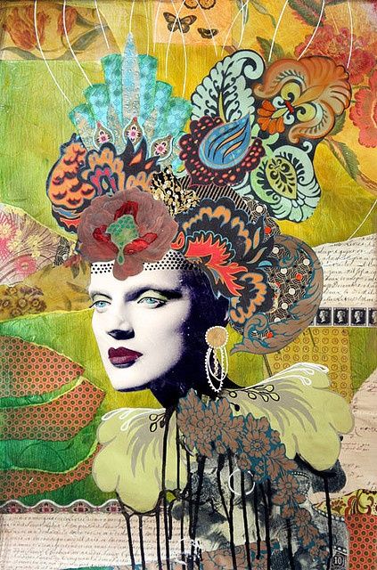 Michael Demeng, Figure Artwork, Surreal Portraits, Surrealistic Art, Illustration Art Nouveau, Poster Collage, Collage Portrait, Flowers In Her Hair, Gelli Printing