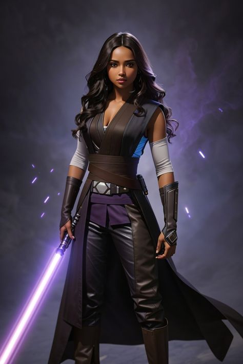 Female Jedi Robes Concept Art, Female Jedi Outfit Ideas, Jedi Outfit Female Aesthetic, Black Female Jedi, Star Wars Outfits Women Dark Side, Jedi Female Outfit, Female Jedi Padawan, Jedi Cosplay Female, Female Jedi Robes