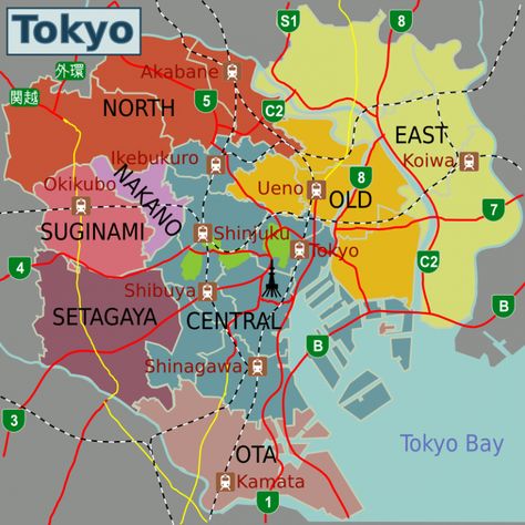 MUST READ: Where to Stay in Tokyo (July 2019) - The Broke Backpacker Tokyo Tourist Map, Tokyo Tourist Attractions, Map Of Tokyo, Tokyo Neighborhoods, Tokyo Map, Tokyo Travel Guide, Japan Map, Tokyo Japan Travel, Tokyo Bay