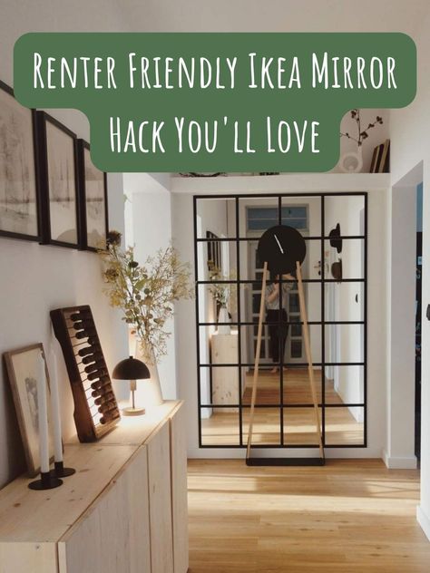 Renter Friendly Ikea Mirror Hack You'll Love - PinkPopDesign Wall Mirrors Decor Ideas, Ikea Mirror Wall, Mirror Wall Design, Diy Wall Mirror, Renter Friendly Decorating, Ikea Mirror Hack, Diy Mirror Wall, Mirror Hack, Cheap Mirrors