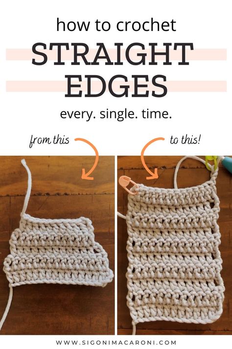 THIS is How to Crochet Straight Edges Once and for All via @sigonimacaronii Fix Uneven Crochet Edges, How To Crochet Straight Sides, Beginner Single Stitch Crochet Projects, How To Fix Uneven Crochet Edges, Double Crochet Blanket Pattern, Crochet Straight Edges, Edges Crochet, Crocheting Tips, Crochet Knowledge