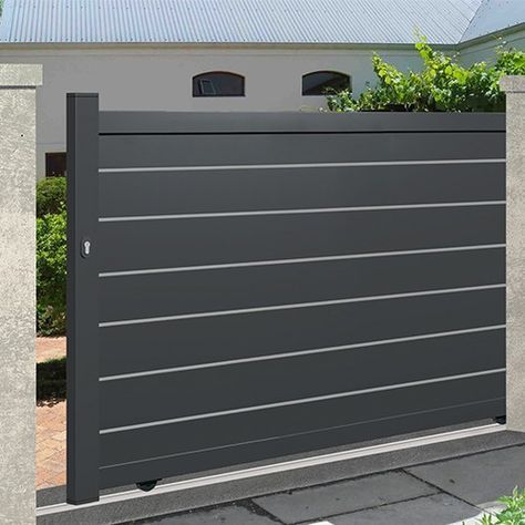 40 Spectacular Front Gate Ideas and Designs — RenoGuide - Australian Renovation Ideas and Inspiration Aluminum Driveway Gates, Contemporary Gates, Easy Fence, Gate Designs Modern, Modern Gate, House Main Gates Design, Front Gate Design, Entrance Gates Design, Iron Gate Design