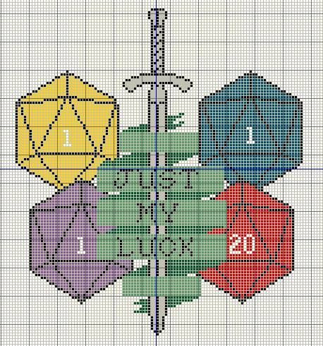 Buzy Bobbins: Just my luck - Unlucky Dungeons and Dragons player cross stitch design Dungeons And Dragons Crochet Patterns, Dungeons And Dragons Perler Beads, Geeky Cross Stitch Patterns, Geeky Cross Stitch, Geek Cross Stitch, Crochet Graphs, Just My Luck, Book Marker, Dragon Cross Stitch