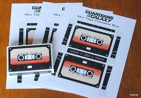 Guardians of the Galaxy Cassette with Free Printable Cassette Tape Template Free Printables, Guardians Of The Galaxy Cassette, Guardians Of The Galaxy Party, Cassette Tape Crafts, Galaxy Party, Box Printable, Galaxy Gifts, 80s Theme Party, Box Tape