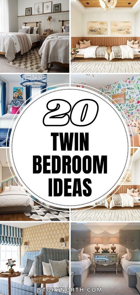 Save this pin for creative ways to decorate a shared twin bedroom! Discover stylish and practical design ideas to make the most of your space. #HomeDecor #TwinBedroom #SharedSpace #DecorIdeas Farmhouse Bedroom Twin Beds, Two Twin Bed Guest Room Ideas, Bedrooms With Two Queen Beds, Co Ed Bedroom Ideas, Twin Beds In Guest Bedroom, Twin Bed Set Up, 2 Bed Bedroom Design, Two Daybeds In One Room Ideas, Guest Bedroom With Two Queen Beds