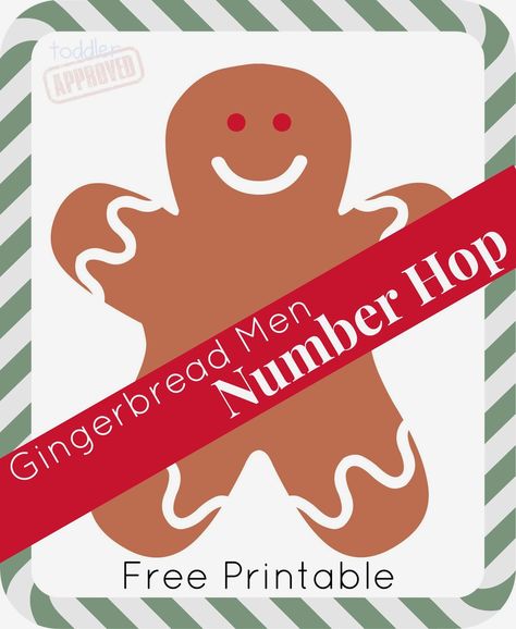 Gingerbread Men Number Hop - Toddler Approved Printable Christmas Games For Kids, Prek Gingerbread, Free Printable Christmas Games, Ginger Breadman, Gingerbread Man Preschool, Gingerbread Numbers, Games To Print, Games For Christmas, Christmas Carol Game