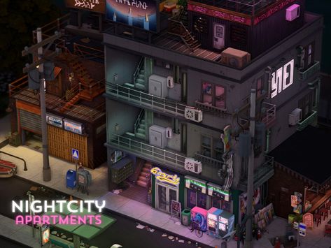 makina✷ Sims 4 Non Residential Lots, Sims 4 Billboard Override, Sims 4 Run Down Apartment, Sims 4 Grunge Apartment, Sims 4 Cyberpunk Build, Apartment Layout Sims 4, City Sims 4, Sims 4 Apartment Building, Apartment Sims 4