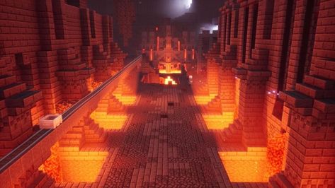 Demonic Minecraft Builds, Fire Minecraft Build, Minecraft Cellar, Minecraft Nether Castle, Minecraft Dungeon Ideas, Minecraft Nether Hub, Minecraft Dwarven, Nether Hub, Castle Dungeon