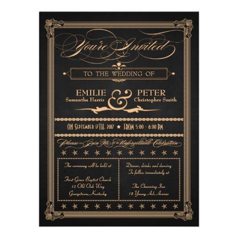 Vintage Poster Style Charcoal and Gold Wedding Personalized Invite Reception Only Wedding Invitations, Purple Save The Dates, Reception Only Invitations, Purple Reception, Gold Save The Dates, Wedding Reception Invitations, Purple Wedding Invitations, Reception Invitations, Black Wedding Invitations