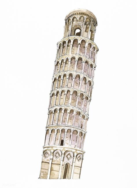 The Leaning Tower of Pisa painted by watercolor | free image by rawpixel.com Pisa Tower Drawing, Leaning Tower Of Pisa Drawing, Italy Illustration, Pisa Tower, The Leaning Tower Of Pisa, Mind Map Design, Instagram Covers, Drawing Water, Romanesque Architecture