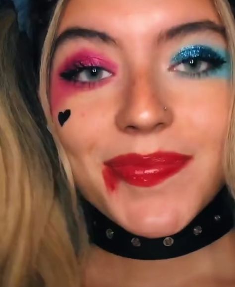 Harley Quinn Makeup Birds Of Prey, Simple Harley Quinn Costume, Simple Harley Quinn Makeup, Easy Harley Quinn Makeup, Harley Quinn Face Paint, Harley Quinn Halloween Makeup, Maquillaje Harley Quinn, Maquillage Harley Quinn, Harley Quinn Diy