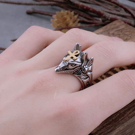 Viking Ring, Biker Rings, Head Ring, Animal Rings, Cross Ring, How To Make Rings, Egyptian Gods, Viking Jewelry, Steel Material