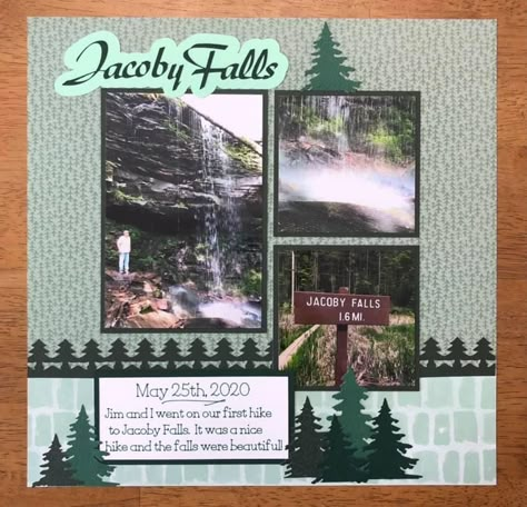 Waterfalls Scrapbook Layouts, Waterfall Scrapbook Layout, Nature Scrapbook Layouts, Hiking Scrapbook, Waterfall Scrapbook, Alaska Scrapbook, Camping Scrapbook Layouts, Nature Scrapbook, Camping Scrapbook