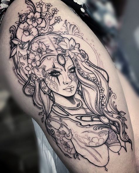 Mother Nature Tattoos For Women, Woman Warrior Tattoo Goddesses, Female Goddess Tattoo, Earth Goddess Tattoo, Gaia Tattoo, Mother Earth Tattoo, Tattoo Bein Frau, Black Sleeve Tattoo, Female Warrior Tattoo