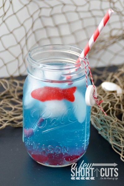 Make this Copycat Sonic Ocean Water Drink for the kids! So much fun to dress it up for a party or just because!  Such a simple Summer recipe. Ocean Water Recipe, Ocean Water Drink, Fun Kids Drinks, Sonic Ocean Water, Shark Week Party, Fun Summer Drinks, Kid Drinks, Water Drink, Shark Birthday