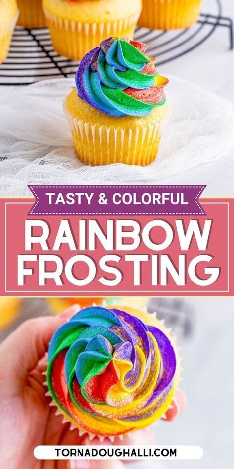 Colorful Event, Frosting Cupcakes, Unicorn Treats, Rainbow Frosting, Coloured Icing, Marshmallow Frosting, Colorful Desserts, Frosting Tips, Buttercream Recipe