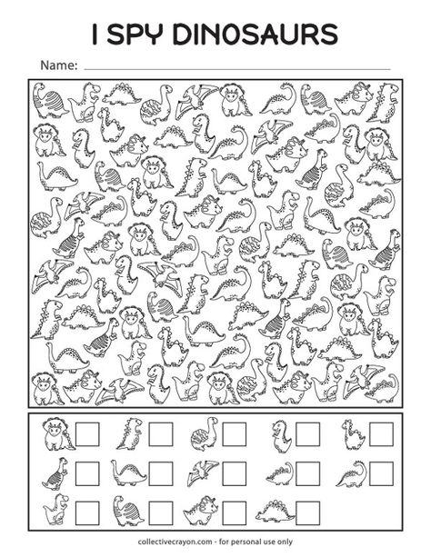 Free Printable I Spy Dinosaur Worksheet Dino Worksheets Free Printable, Dinosaur Color By Number Free Printables, Dino Puzzle Free Printable, Dinosaur Worksheets Kindergarten, Dinosaur Worksheets Free Printable, Coloring Puzzle, Dinosaur Worksheets, Dinosaur Activity, Kindergarten Coloring