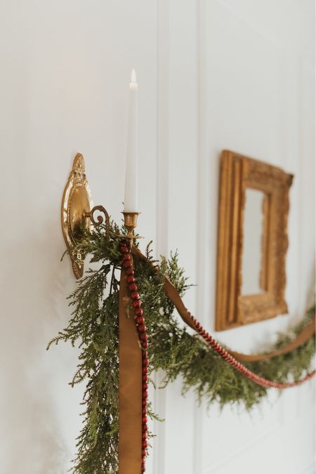 Juniper Garland, Stairs Door, Cozy Christmas Decor, Cottage Christmas, Christmas Interiors, Christmas Inspo, Merry Little Christmas, Brass Wall, Holiday Home Decor