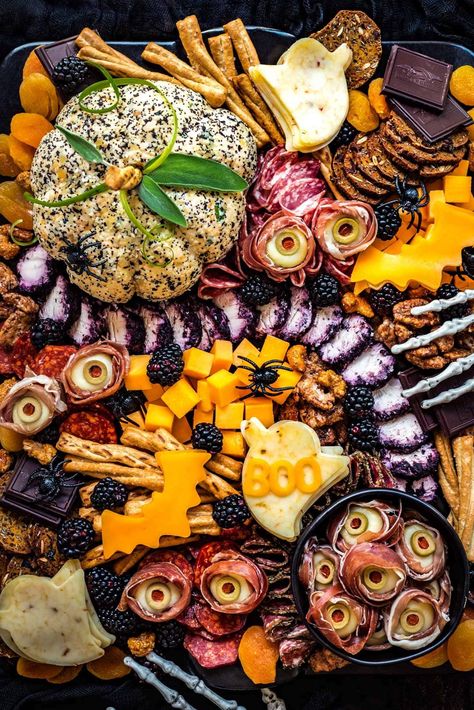 Halloween Charcuterie Board - Host The Toast Charcuterie Board Halloween, Halloween Charcuterie Board Ideas, Pumpkin Cheese Ball, Halloween Charcuterie Board, Halloween Charcuterie, Charcuterie Board Ideas, Sage Sausage, Pretzel Twists, Honey Wheat